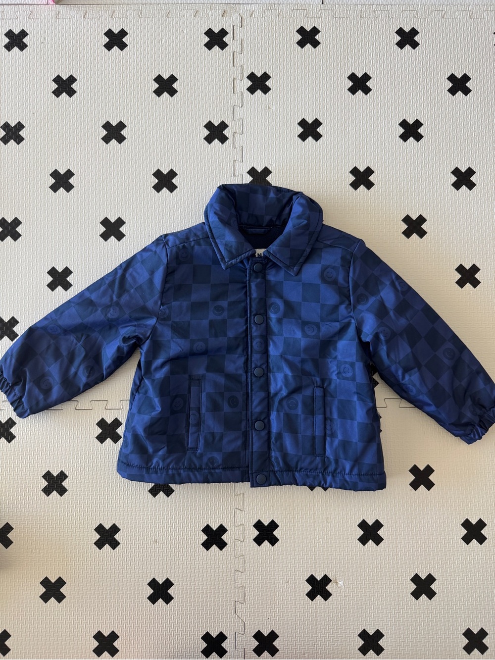 Old Navy Button Front Soccer Jacket in blue check size 2T (w/ callout)